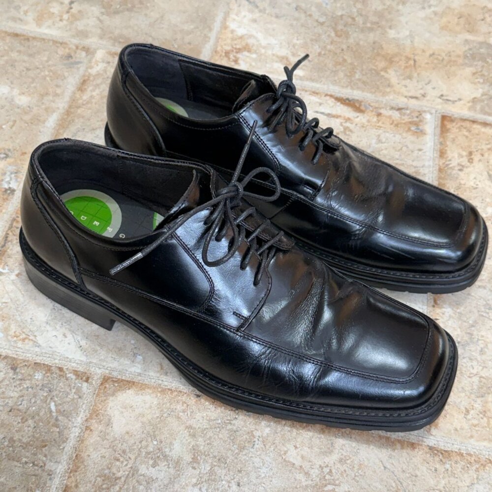 Mens Leather Oxford Dress‎ Shoes 11.5M Black Square Toe Lace-Up Rubber Sole